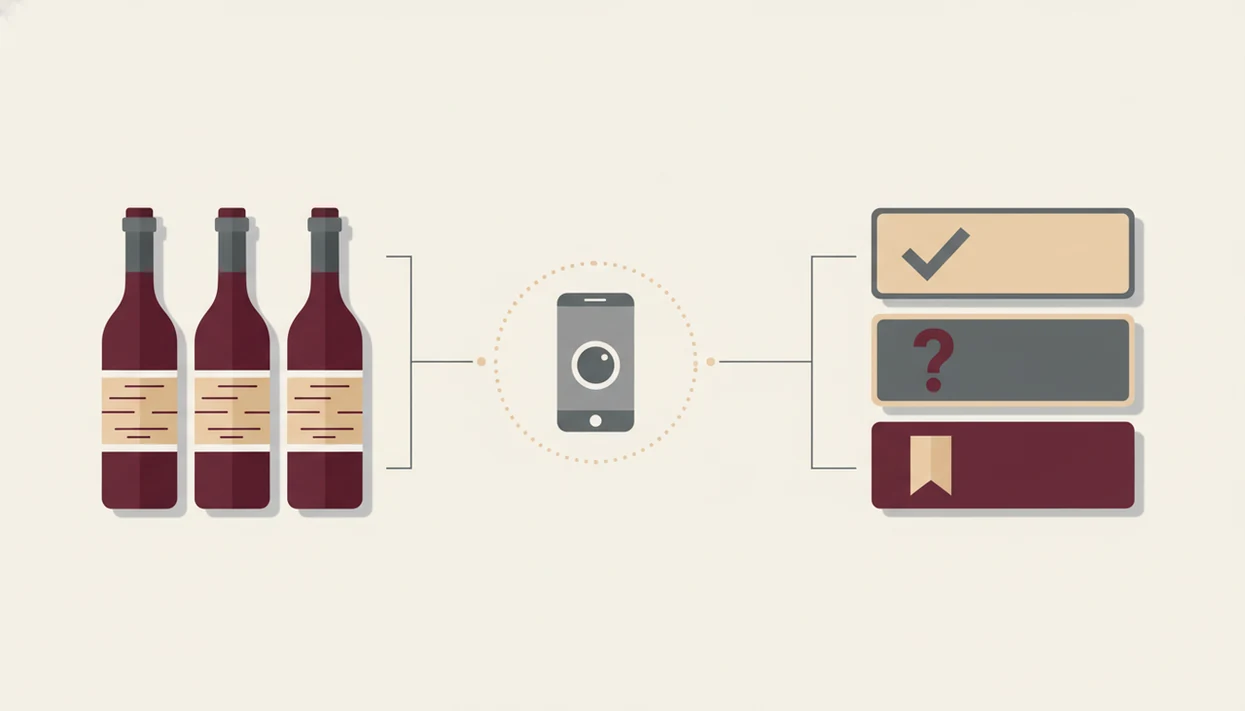 A wordless diagram shows known bottles being scanned and compared with app results before trusting them.