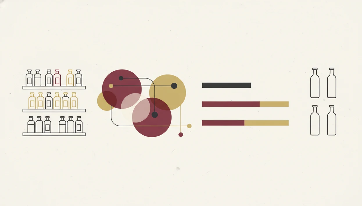 An abstract diagram shows merchant listings flowing through matching logic into price ranges.